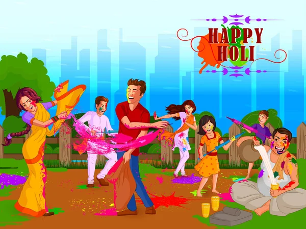 Happy Holi φεστιβάλ χρωμάτων φόντο για τις διακοπές της Ινδίας — Διανυσματικό Αρχείο