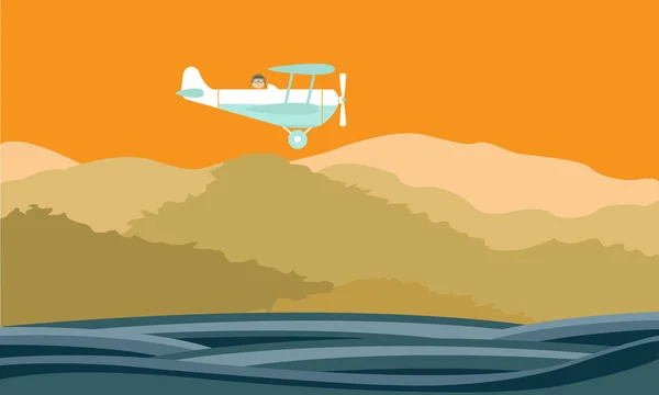 Travel World Vector Image Vector Illustration Plane Flying Sea Mountain — 스톡 벡터