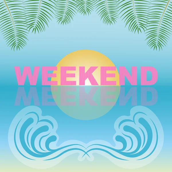 Typographie week-end sur fond de soleil et de flou de plage. Tout pour les vacances d'été et les vacances . — Image vectorielle