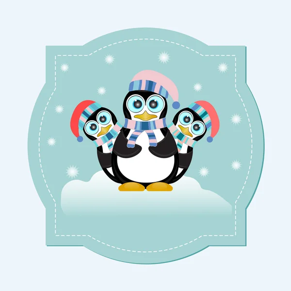 Familia de pingüinos en Ice blue Fondo — Vector de stock