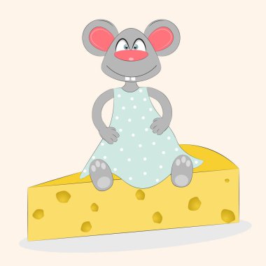 Bir peynir parçası üzerinde oturan fare