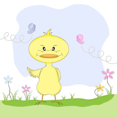 Şirin kuş bahar çiçekleri arasında.