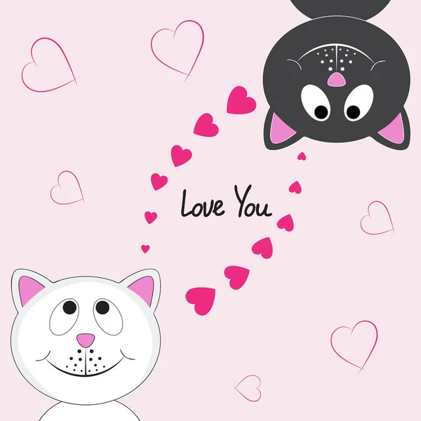 Valentine card with two happy lovers cats. — Stock Vector