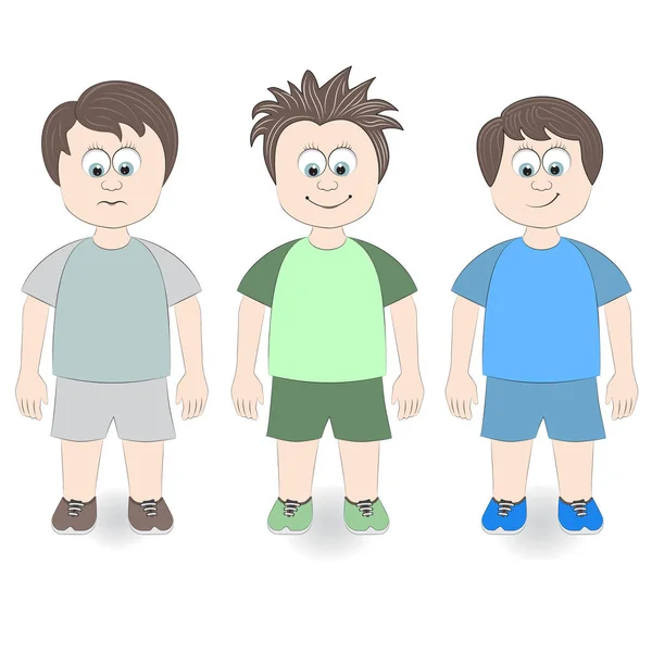 Tres chicos sobre un fondo blanco — Vector de stock