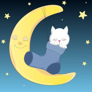 Çorap ve aya yatan mutlu kedi.