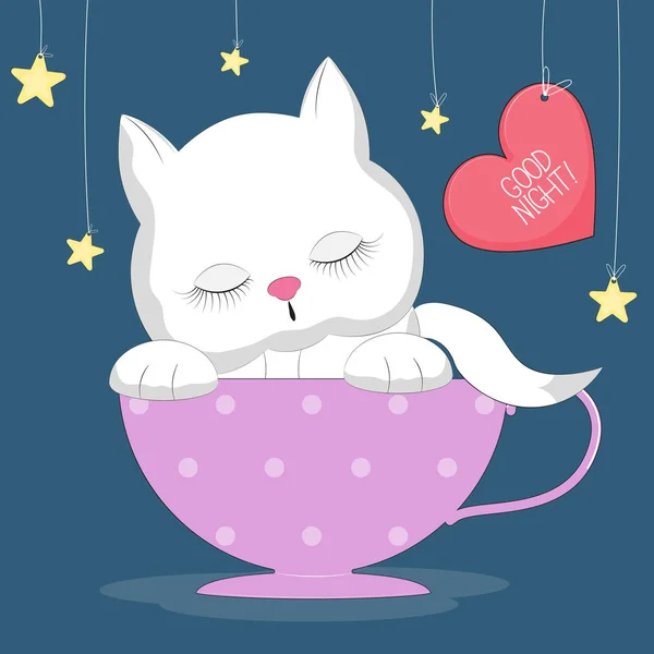 Chat mignon dormant dans la tasse — Image vectorielle