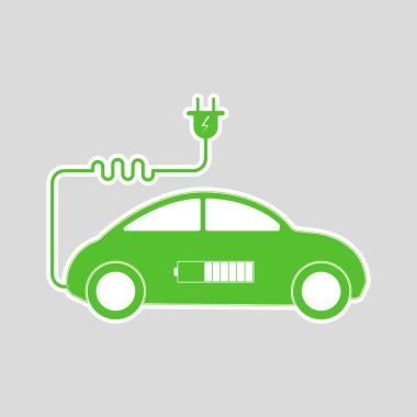 Beyaz arka plan üzerinde izole elektrikli otomobil yeşil simge.