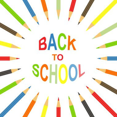 Renkli kalemler metin okul WHI için geri merkezi bulunan yuvarlak