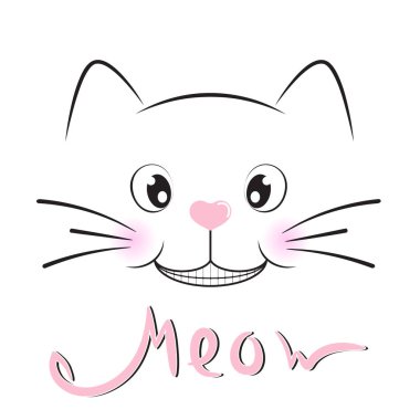 Şirin kedi siluet. Kelime M yazı ile kedi siyah gülümseme