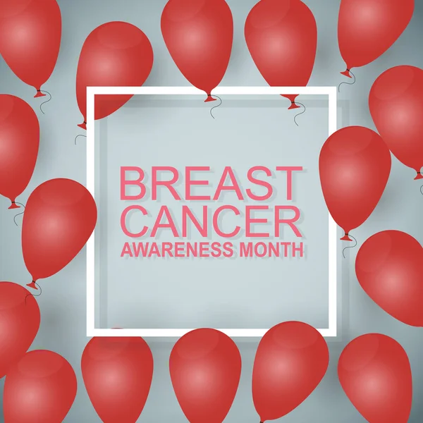 Afiche del mes de concienciación sobre el cáncer de mama con globos brillantes en gris — Vector de stock
