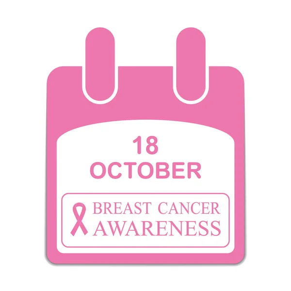 Breast Cancer Awarennwss 18 de octubre. hoja de calendario . — Vector de stock