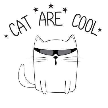 Siluet sevimli kedicik gözlük ile çocuklar için T-shirt tasarım vektör çizim