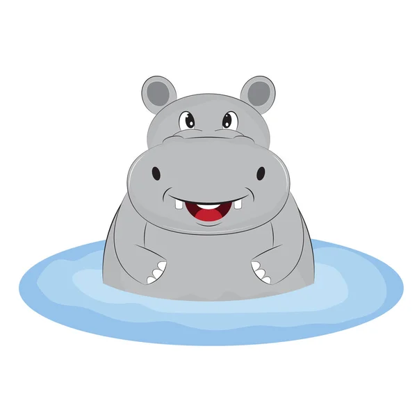 Wenskaart leuke happy hippo op het strand. Illustratie gedaan in cartoon stijl. — Stockvector