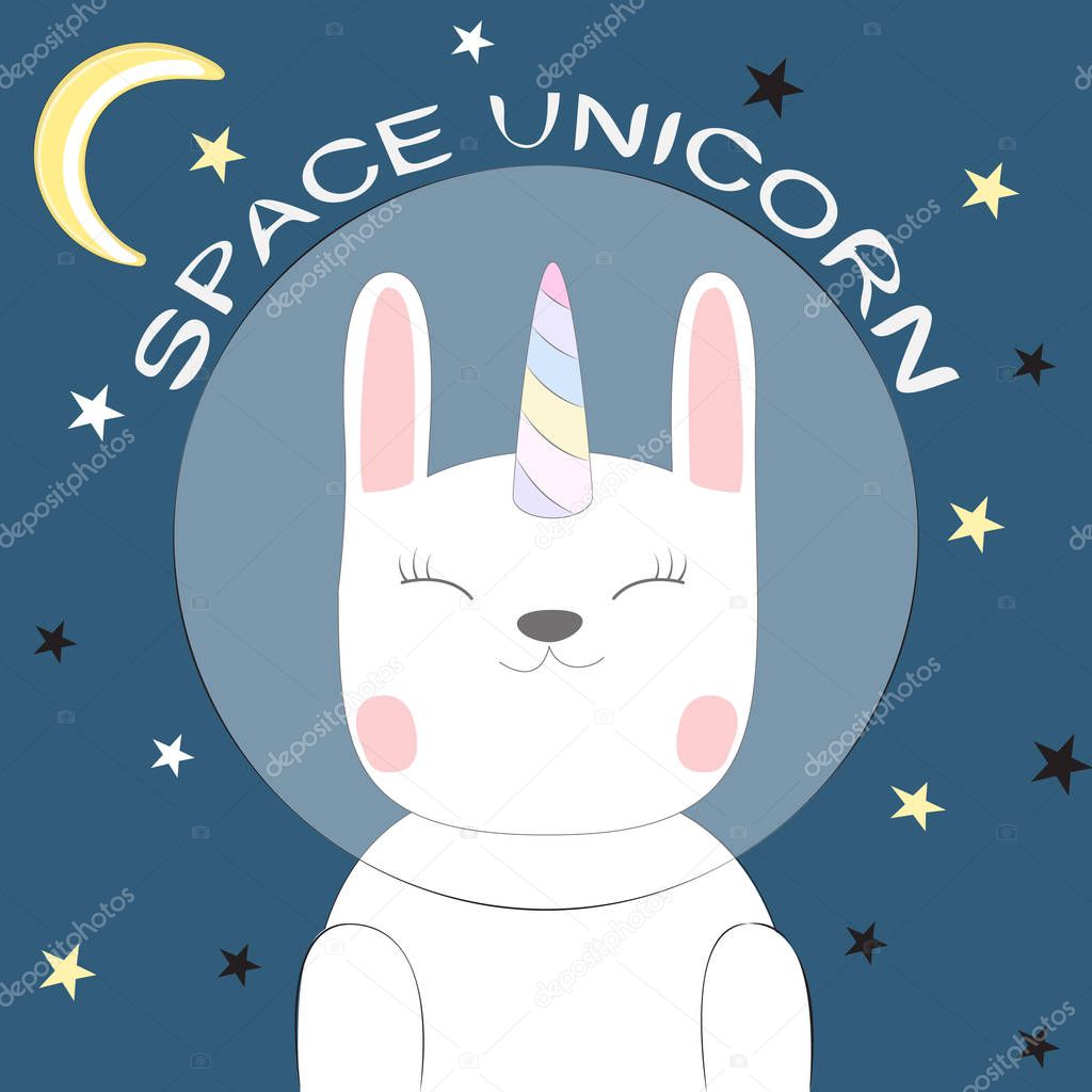 Cute fantasy cat astronaut unicorn. Sweet kids graphics for t-shirts.