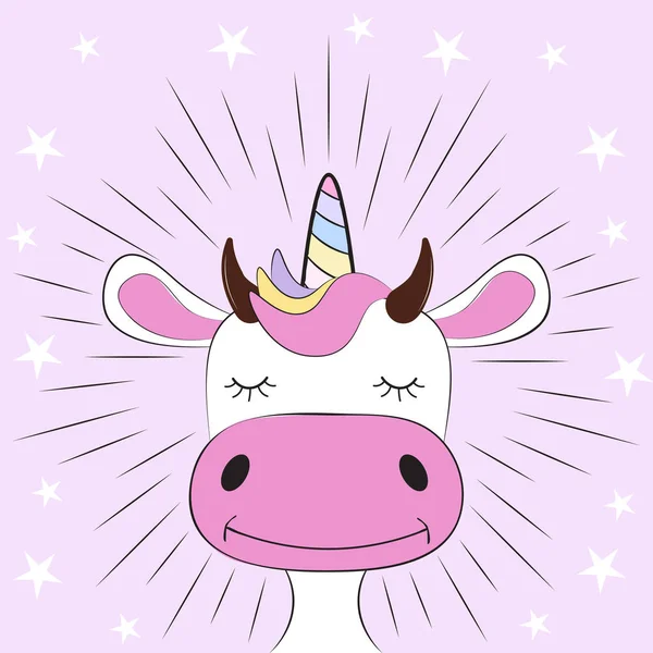 Lindo unicornio de vaca de fantasía. Gráficos para niños dulces para camisetas . — Vector de stock