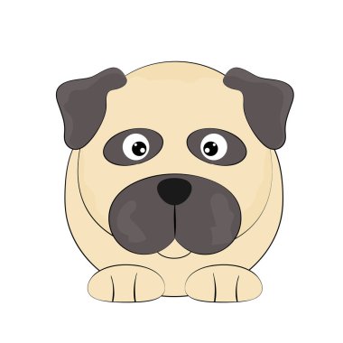 Mutlu Pug köpek beyaz arka plan izole. Tebrik kartı.