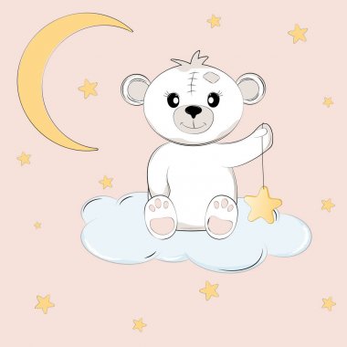 Sevimli ayıcık üstünde belgili tanımlık bulut yıldız tutar.