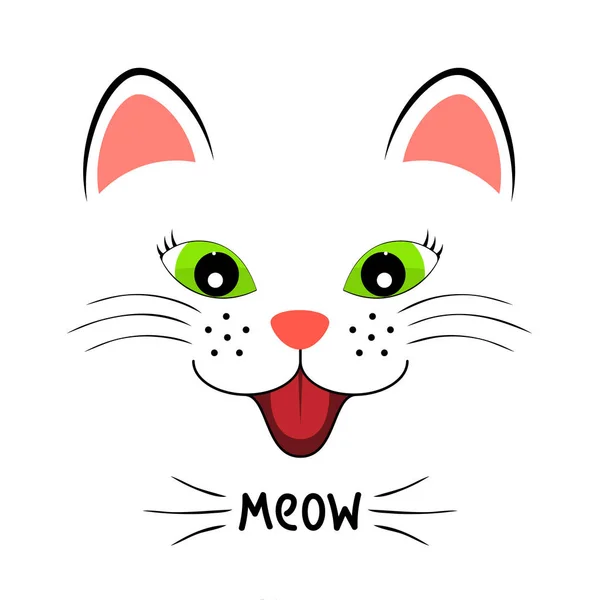 Симпатичный силуэт котенка. Голова летучей мыши со словосочетанием Meow . — стоковый вектор