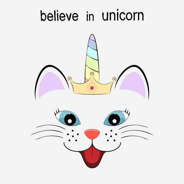 Söt fantasi cat prinsessan unicorn. Gratulationskort. Vektorillustration. — Stock vektor