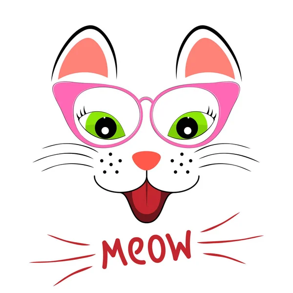 Lindo gatito silueta. Cabeza de gato con palabra de letras Meow . — Vector de stock