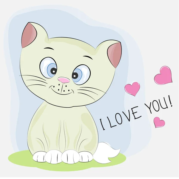 Aranyos rajzfilm kiscica-val betűk, I Love You. — Stock Vector