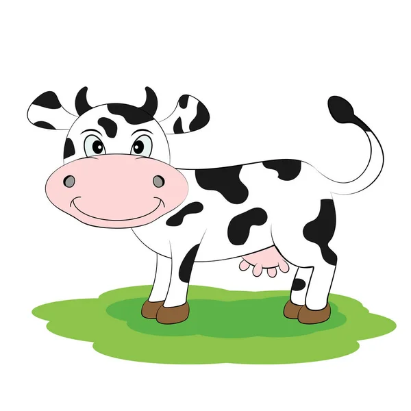 Dibujos animados vaca linda está de pie en la hierba . — Vector de stock