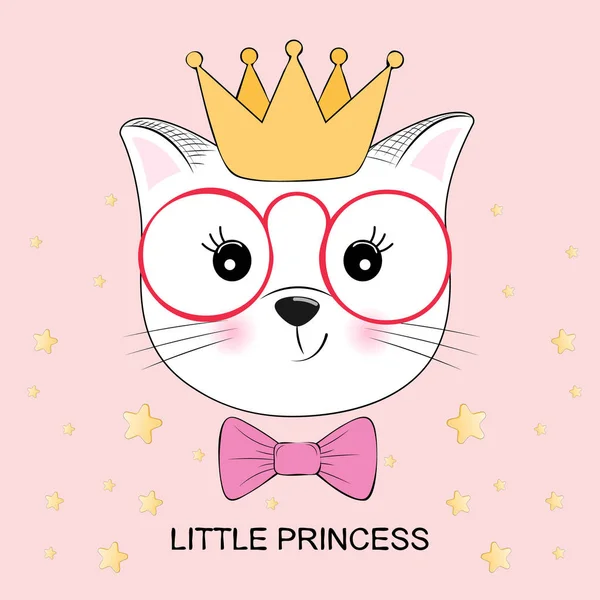 Söt fantasi kitty Lilla prinsessa. Gratulationskort. — Stock vektor