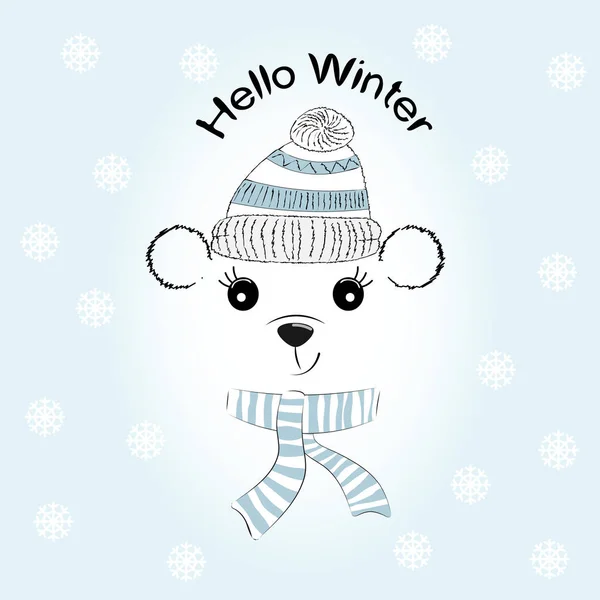 Silhouette หมีน้อยน่ารักกับหมวกถักและผ้าพันคอ . — ภาพเวกเตอร์สต็อก