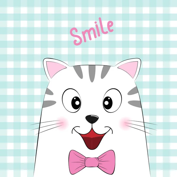 Ładny kot biały z napisem uśmiech. — Wektor stockowy