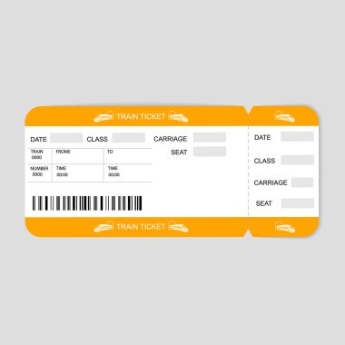 Modern Train  ticket, Travel by Railway.  Isolated object on white.  clipart