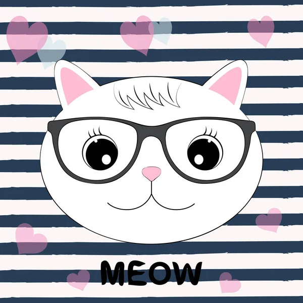 Sílhueta de gatinho bonito. Cabeça de Gato com palavra lettering Meow — Vetor de Stock