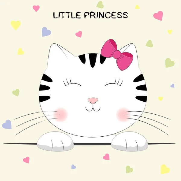 귀여운 만화 키티입니다. 레터링 작은 공주와 고양이의 머리. — 스톡 벡터