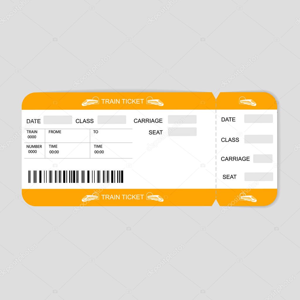 Modern Train  ticket, Travel by Railway.  Isolated object on white. 