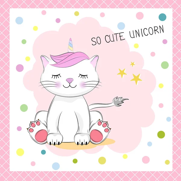 ?Artoon çok şirin Unicorn yazı ile küçük kedicik. — Stok Vektör