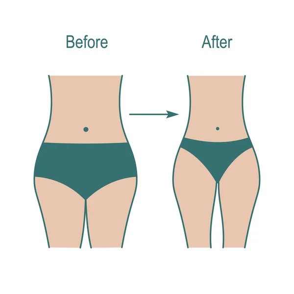 Gros et mince silhouette de femme, perte de poids après les cours de conditionnement physique . — Image vectorielle