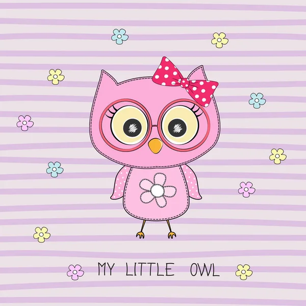 Cartoon cute howlet girl and inscription my little owl. — Stock Vector