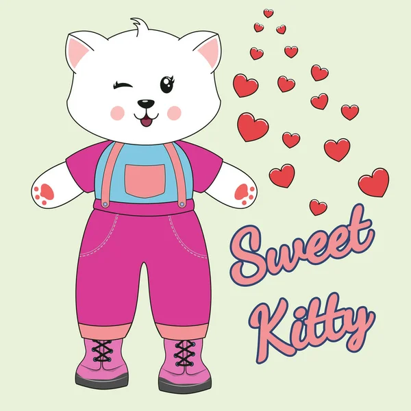 Bonito kawaii desenho animado gato e slogan doce gatinho . — Vetor de Stock