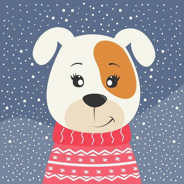 Lindo cachorro de dibujos animados pequeño perro en el fondo de invierno. — Vector de stock