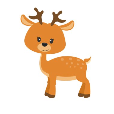 Beyaz arka planda boynuzları olan sevimli bir geyik..