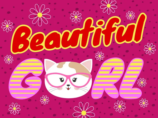 Schattig cartoon kitty baby gezicht in roze glasse — Stockvector