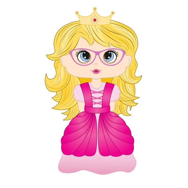 Cartão bonito princesinha em coroa e em belo vestido vermelho isolado em um fundo branco . — Vetor de Stock