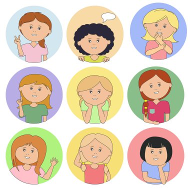 Çizgi filmdeki mutlu kızı dairesel bir pencerede güldür..