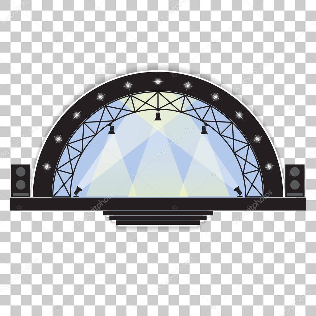 Concert stage and sound speakers isolated on transparent background. Vector illustration.