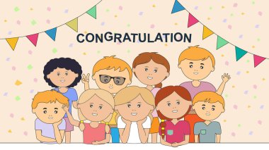 Mutlu kutlamalar, sizi tebrik eden komik çocuklar..