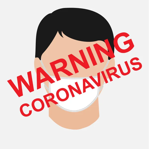 A avisar o coronavírus. Cabeça de pessoa, rosto com máscara médica higiénica — Vetor de Stock