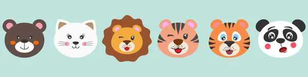 Lindos personajes de dibujos animados oso, gato, león, tigre y panda . — Archivo Imágenes Vectoriales