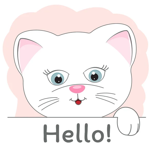 Greeting card cute cartoon head cat. Vector illustration. — 스톡 벡터