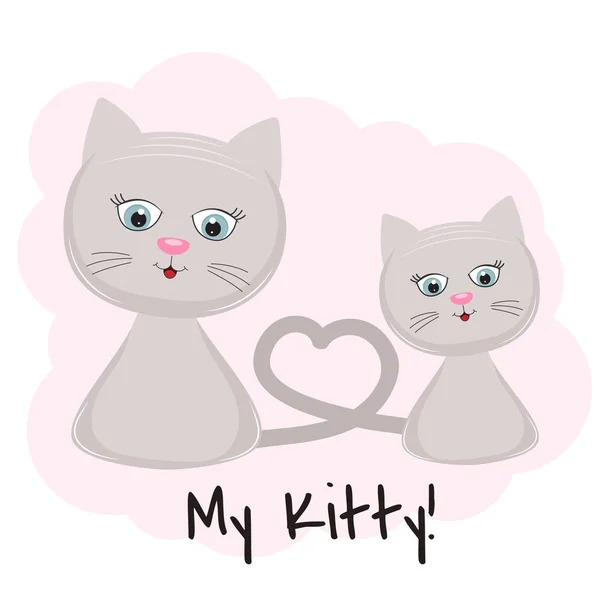 Gyönyörű rajzfilm kis két aranyos macskák. Vektorillusztráció. — Stock Vector