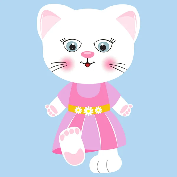 Gratulationskort, rolig katt prinsessa i en vacker klänning. — Stock vektor