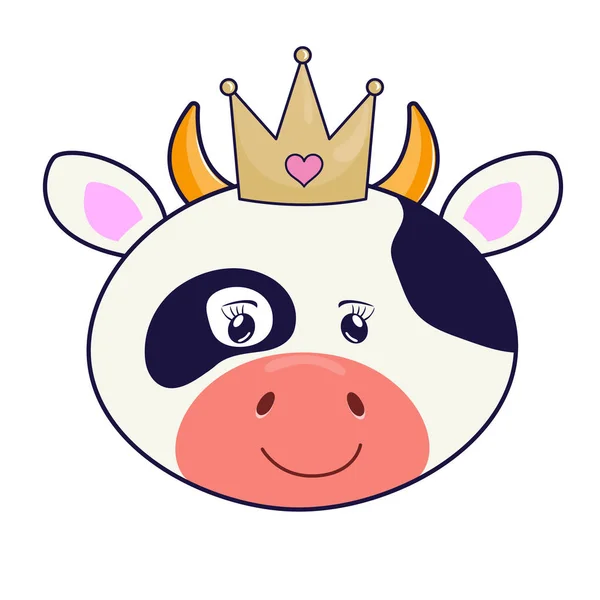 Schöne Cartoon Kuh Prinzessin Krone Auf Weißem Hintergrund Moderne Kindergrafik — Stockvektor